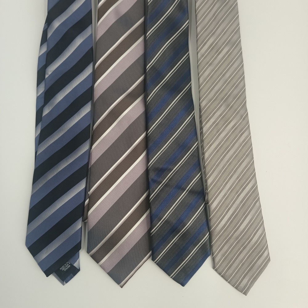 Hugo Boss Mens Silk Necktie Lot 4 Striped Navy Grey Silver Made in Italy